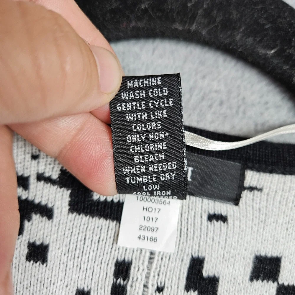Alfani Womens Open Front Cardigan Sweater M Black White Graphic NWT
